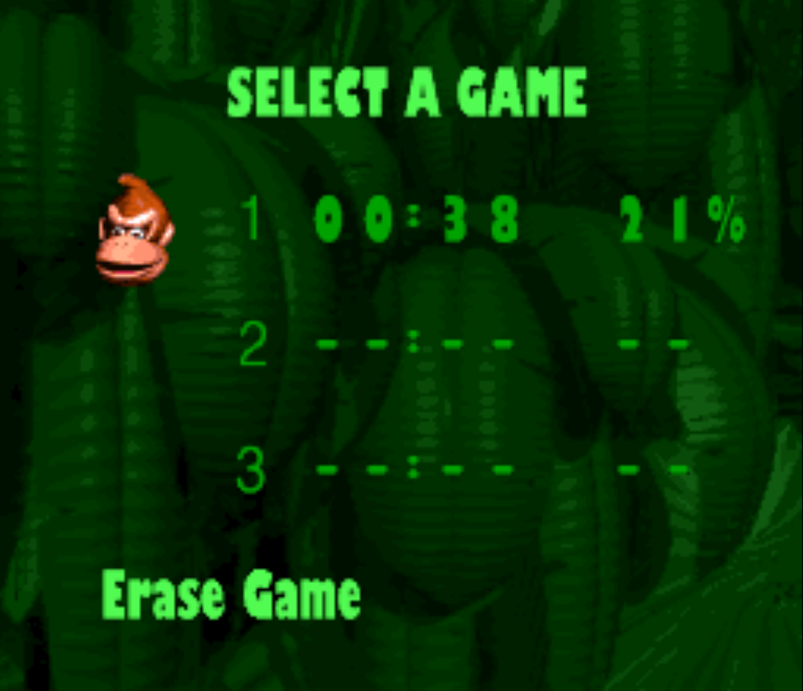 Donkey Kong Country Code Input Screen